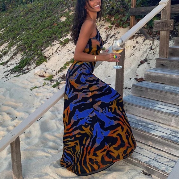 A Summer Romance Sexy Backless Tiger Maxi Dress - Picture 5 of 15
